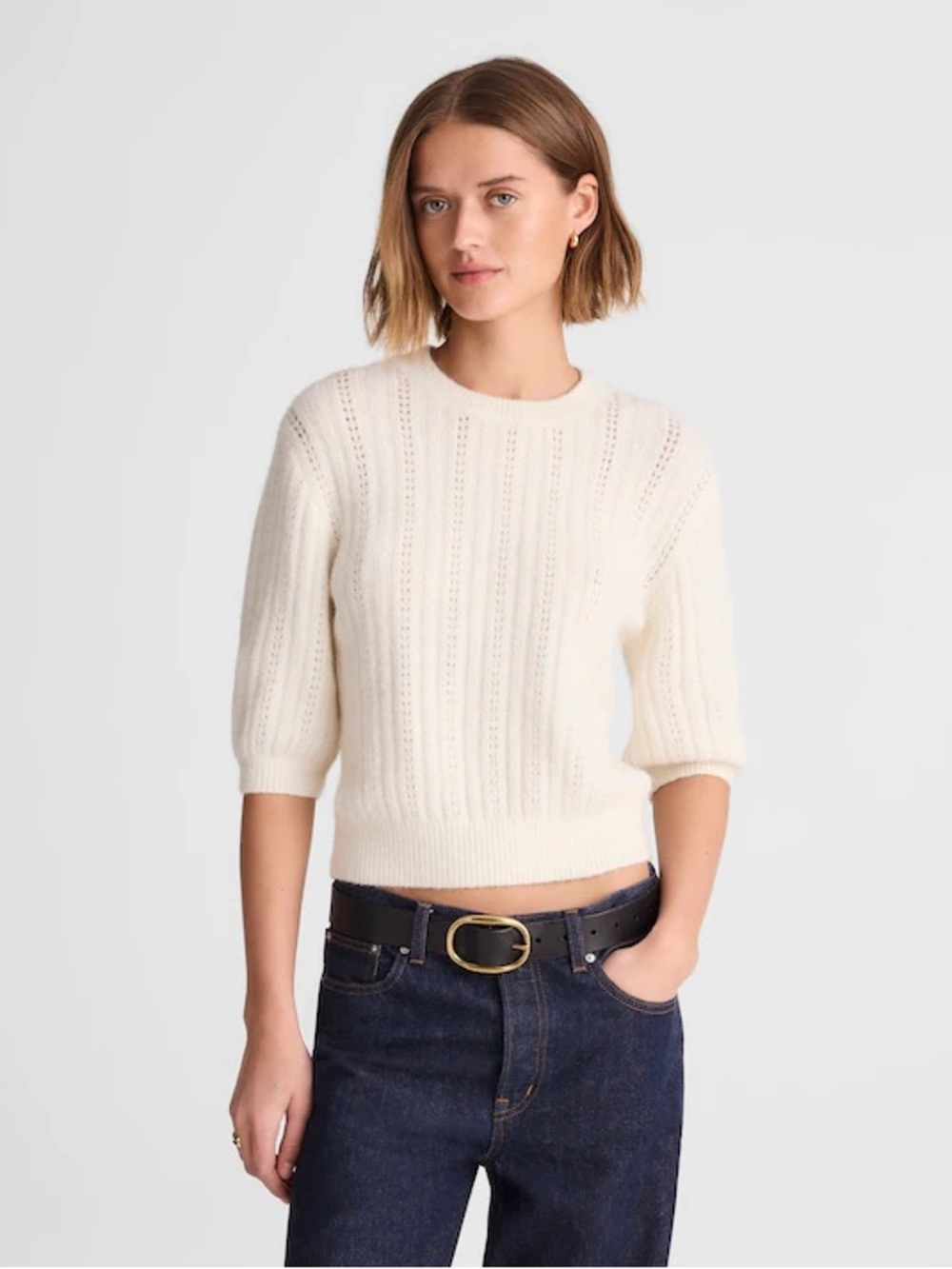 Madewell CloudSoft Short-Sleeve Sweater Tee antique cream NWT‎ size medium